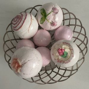 Metal basket with bath bombs